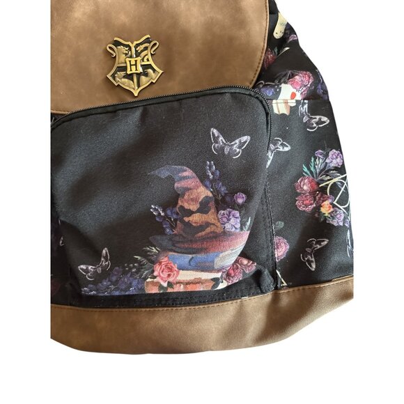 Harry Potter Hogwarts Crest Backpack Sorting Hat Floral Book Bag School Office - Picture 3 of 4